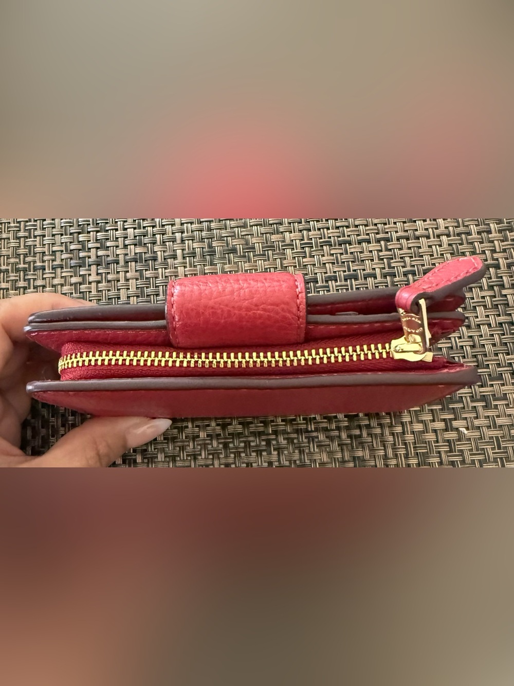 COACH Red Pebbled Leather Snap Wallet - Picture 3 of 4